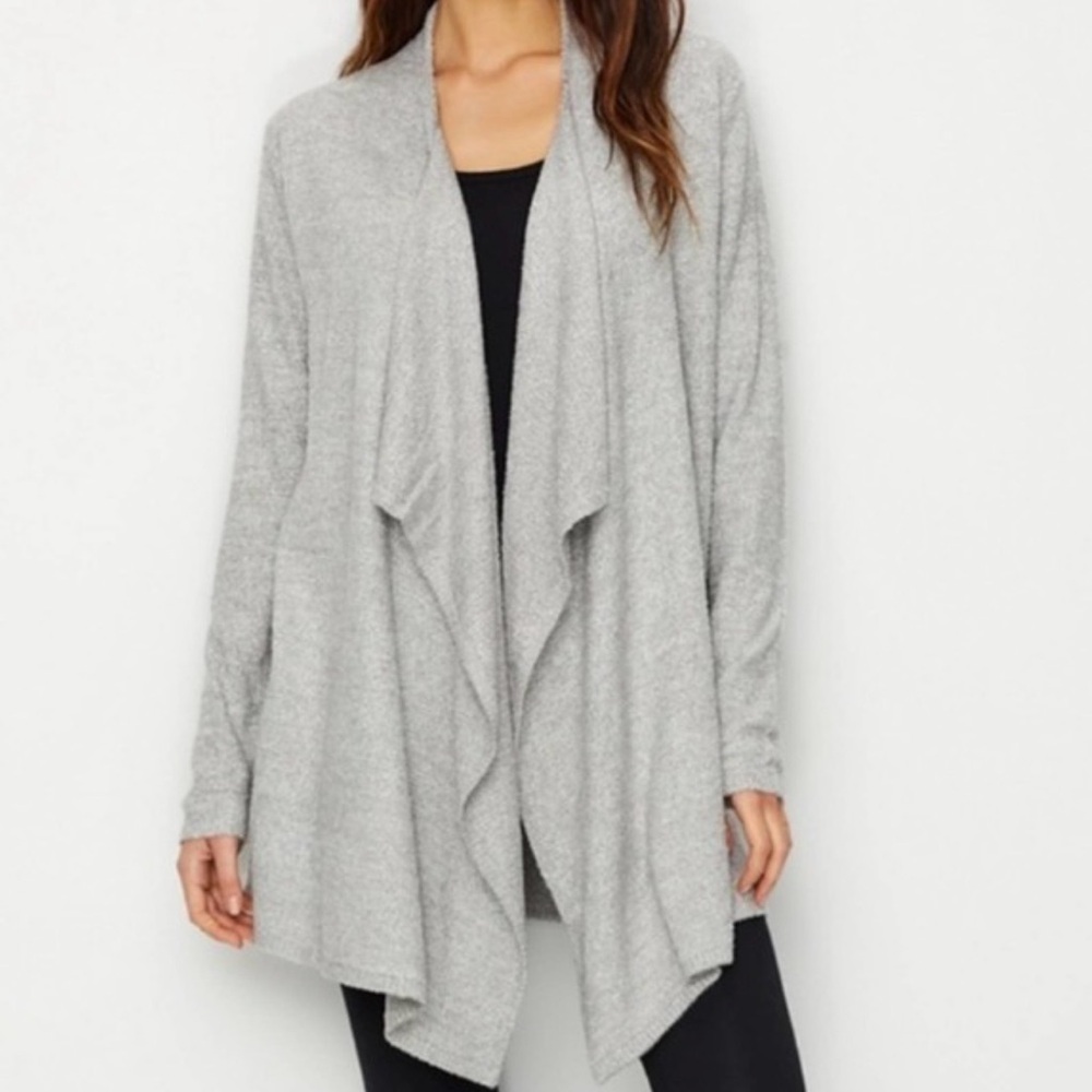 Barefoot Dreams Cozychic Lite Waterfall Open Cardigan Light Grey Size L/XL
